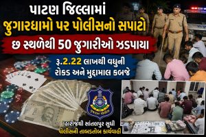 પાટણ જિલ્લામાં જુગારધામો પર પોલીસનો સપાટો, છ સ્થળેથી 50 જુગારીઓ ઝડપાયા